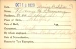 Voter registration card of Florence A. Deming (Belcher), Hartford, October 16, 1920
