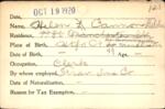 Voter registration card of Helen L. Cannon (Belden), Hartford, October 19, 1920