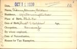 Voter registration card of Sidney Harrison Belden, Hartford, October 15, 1920