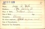 Voter registration card of Lucy A. Bell, Hartford, October 12, 1920