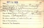 Voter registration card of Mary Huttner Benito, Hartford, October 16, 1920