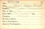Voter registration card of Hazel Adams Bennett, Hartford, October 15, 1920