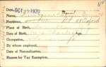 Voter registration card of Imogene Cogwin[?] Bennett, Hartford, October 19, 1920
