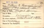 Voter registration card of Katherine F. Remmert (Bennett), Hartford, October 19, 1920