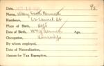 Voter registration card of Mary Scott Bennett, Hartford, October 19, 1920