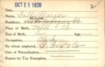 Voter registration card of Sally Berger, Hartford, October 15, 1920