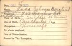Voter registration card of Anna Johnson Berglund, Hartford, October 9 (15), 1920