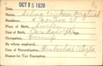 Voter registration card of Selma Erickson Berglund, Hartford, October 15, 1920