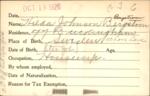 Voter registration card of Hilda Johnson Bergstom (Bergstrom), Hartford, October 19, 1920