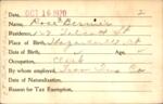 Voter registration card of Rose F. Bernier, Hartford, October 16, 1920
