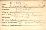 Voter registration card of Antonet Telishowski Beront, Hartford, October 19, 1920