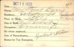 Voter registration card of Mary Staino Berry, Hartford, October 16, 1920
