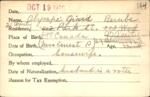 Voter registration card of Olympe Giard Berube, Hartford, October 19, 1920