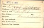 Voter registration card of Daisy C. Best, Hartford, October 15, 1920
