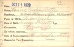 Voter registration card of Louise Rupp Betts, Hartford, October 14, 1920