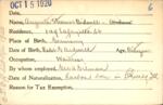 Voter registration card of Augusta Strauss Bidwell, Hartford, October 15, 1920