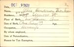 Voter registration card of Alice Henderson Bierkan, Hartford, October 9, 1920