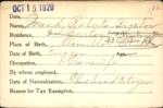 Voter registration card of Maud Roberts Bigelow, Hartford, October 15, 1920