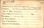 Voter registration card of Marion Cummings (Shirley) Bill, Hartford, October 12, 1920