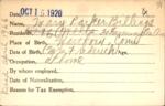 Voter registration card of Mary Parker Billings, Hartford, October 15, 1920