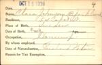 Voter registration card of Clara Johnson Bjorklund, Hartford, October 15, 1920