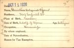 Voter registration card of Christine Holquist Bjorn, Hartford, October 15, 1920