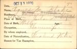 Voter registration card of Agnes M. Blake, Hartford, October 13, 1920