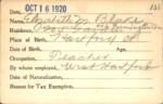 Voter registration card of Elizabeth M. Blake, Hartford, October 16, 1920