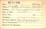 Voter registration card of Loretta Waller Silk (Blake), Hartford, October 13, 1920