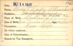 Voter registration card of Mary T. Duffy Blanchard, Hartford, October 14, 1920