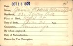 Voter registration card of Jennie R. Mills Blanchfield, Hartford, October 18, 1920
