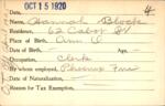 Voter registration card of Hannah Block, Hartford, October 15, 1920