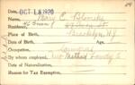 Voter registration card of Mary E. Blomeke, Hartford, October 18, 1920