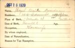 Voter registration card of Hazel Umiba[?] Boardman, Hartford, October 18, 1920