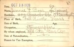 Voter registration card of Jennie F. Boas, Hartford, October 18, 1920