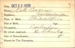 Voter registration card of Kate Bogin, Hartford, October 16, 1920