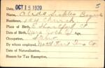 Voter registration card of Alida Sickles Bogue, Hartford, October 15, 1920