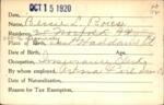 Voter registration card of Bessie L. Boies, Hartford, October 15, 1920