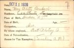 Voter registration card of Mary Whitty Bombach, Hartford, October 11, 1920