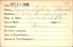 Voter registration card of Lizzie Sykes Bond, Hartford, October 14, 1920