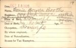 Voter registration card of Carrie Bowers Booth, Hartford, October 18, 1920