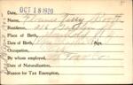Voter registration card of Florence Terry Booth, Hartford, October 18, 1920