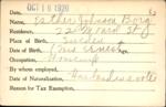 Voter registration card of Esther Johnson Borg, Hartford, October 16, 1920