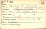 Voter registration card of Mary A. Boyce, Hartford, October 12, 1920