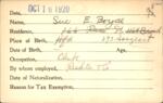 Voter registration card of Sue E. Boyce, Hartford, October 16, 1920