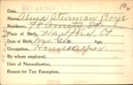 Voter registration card of Alma Sturman Boye, Hartford, October 14, 1920