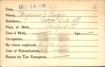 Voter registration card of Myrene J. Boyer, Hartford, October 18, 1920