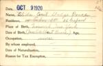 Voter registration card of Alida Cecil Dodge Brace, Hartford, October 9, 1920
