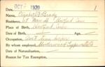 Voter registration card of Elizabeth A. Brady, Hartford, October 9?, 1920