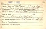 Voter registration card of Elizabeth Goss Brady, Hartford, October 15, 1920